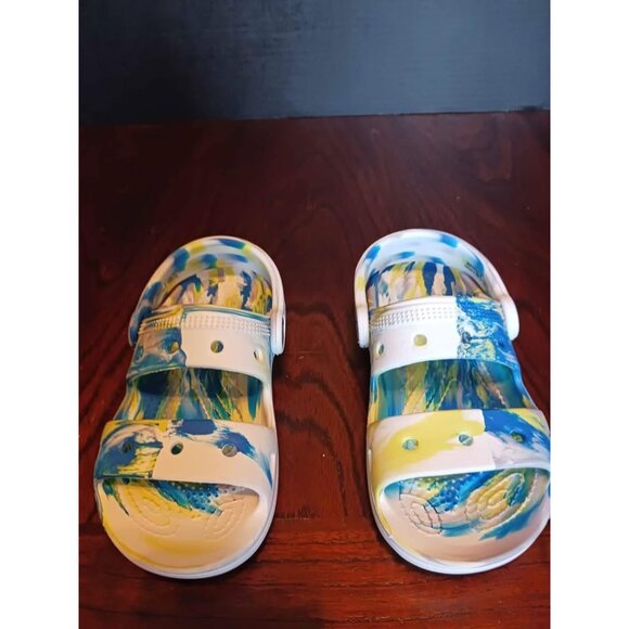 Crocs Classic Marbled Clogs Girls Size 7C Blue & Yellow - Picture 1 of 5
